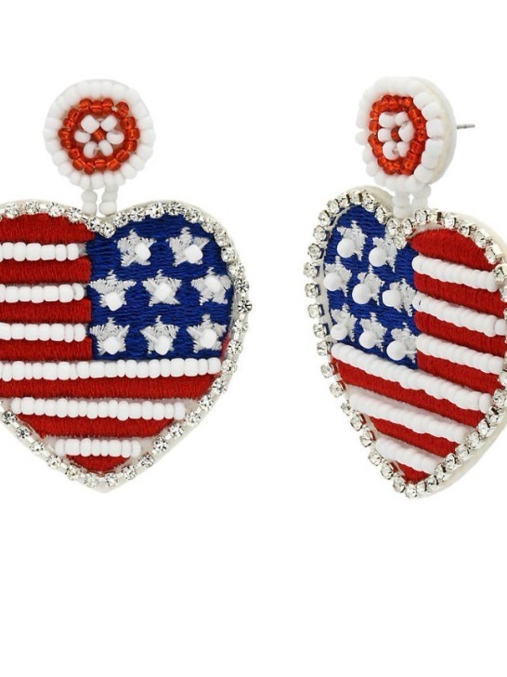 🇺🇸 Patriotic Heart Beaded Earrings - Red White Blue - Picture 2 of 3